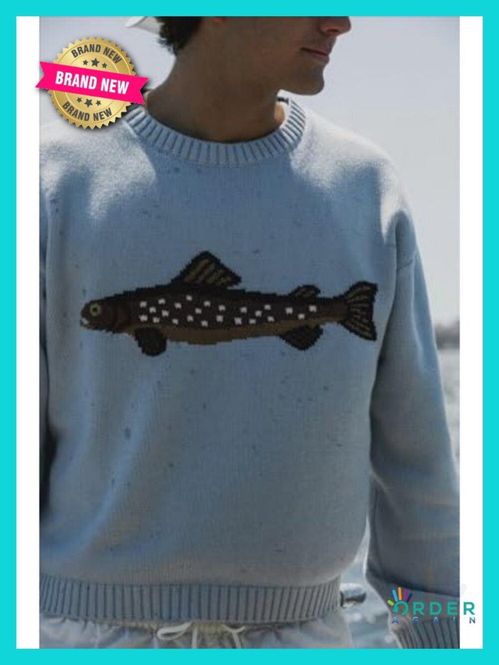 Fish Graphic Crochet Chunky Sweater Cottagecore Oversized Pullover - Picture 2 of 5